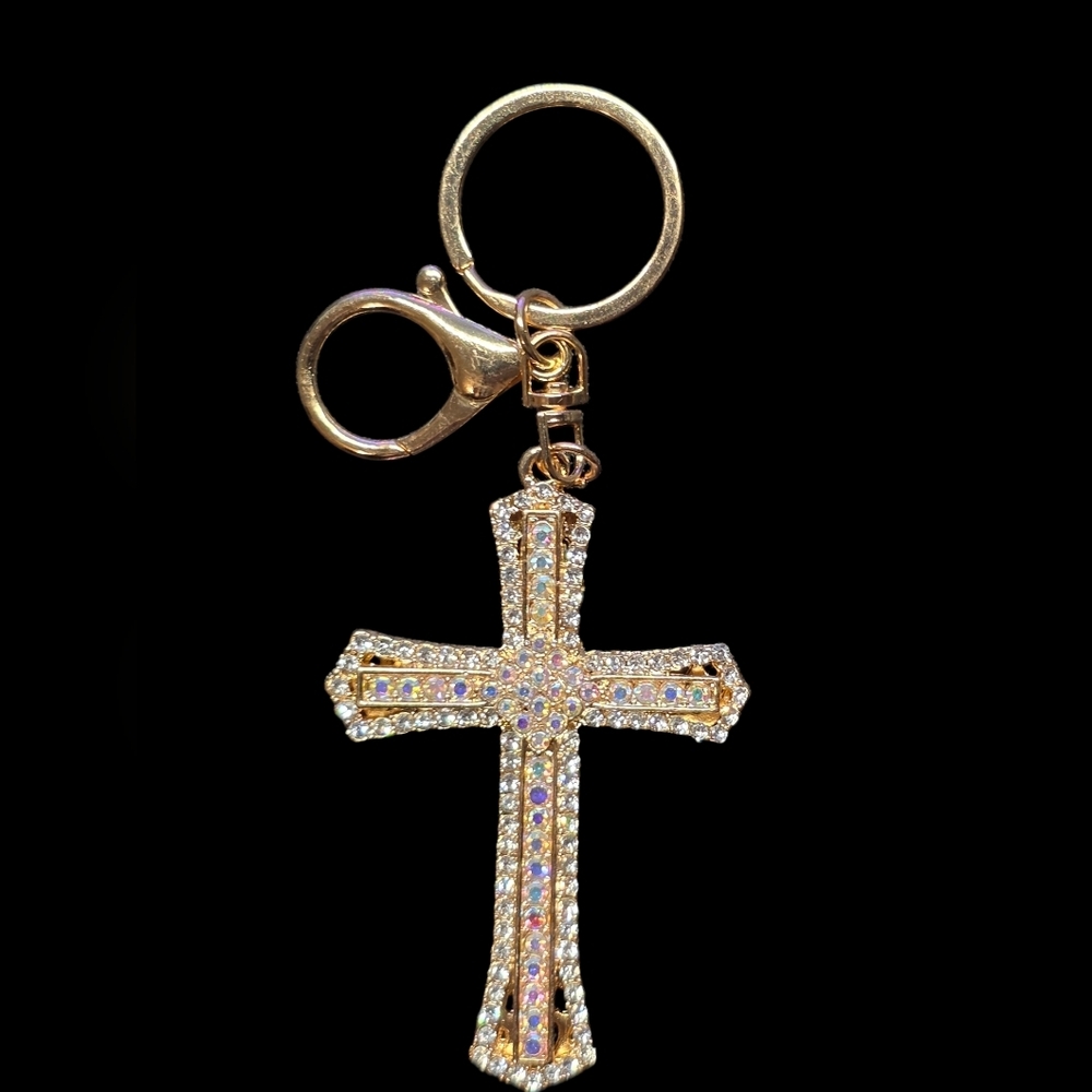 Gold and Silver Metal Cross Bag Charm Keychain